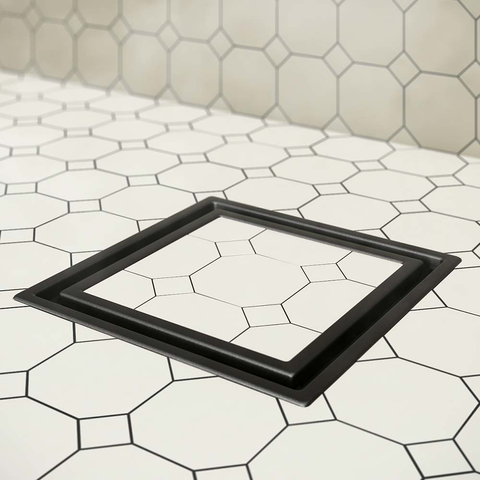 VEIL 5-3/4 Square (Tile-In) Shower Drain - Matt Black Trim