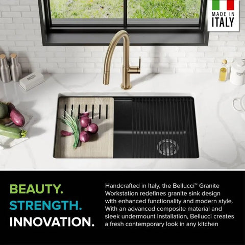 30 Undermount Granite Composite Single Bowl Kitchen Sink - Metallic Black W/ Accessories