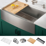 KORE Workstation 33 Single Bowl SS Farmhouse Kitchen Sink - Bowed Front