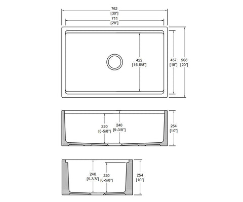 30 White Fireclay Single Bowl Farmhouse Sink with Accessories