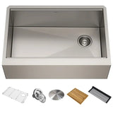KORE Workstation 30 Apron Front SS Single Bowl Kitchen Sink - FLAT FRONT