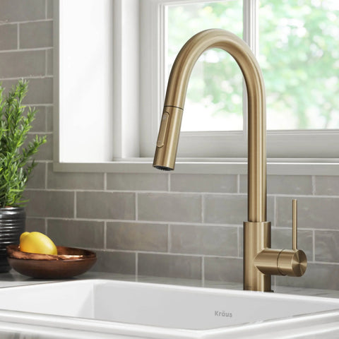 OLETTO Contemporary Brushed Gold Pull-Down Single Handle Kitchen Faucet