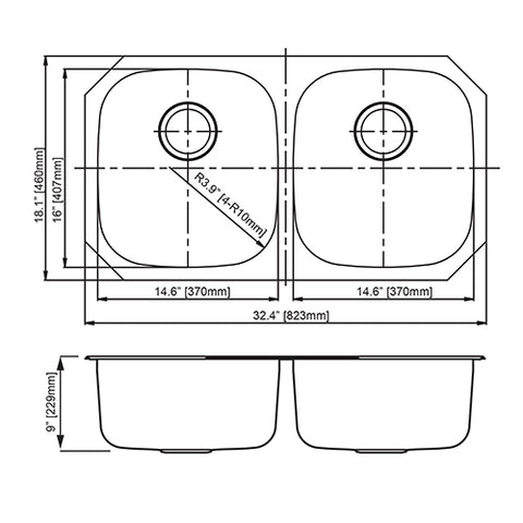 Undermount Double Equal Bowl SS Kitchen Sink