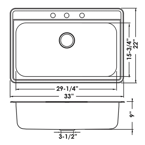Large Single Bowl Stainless Steel Sink - Top Mount