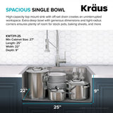 Kore 25 Drop In /Top Mount Workstation 16 GA Sgle Bowl Stainless Steel Kitchen Sink W/ Accessories