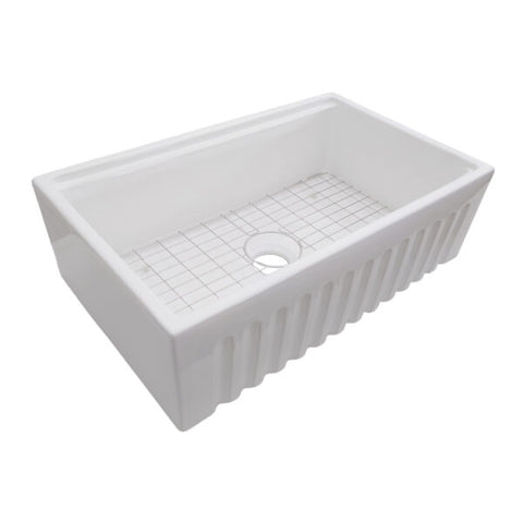 33 White Fireclay Single Bowl Farmhouse Sink with Accessories