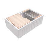 30 White Fireclay Single Bowl Farmhouse Sink with Accessories