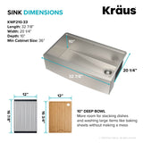 KORE Workstation 33 Single Bowl SS Farmhouse Kitchen Sink - Bowed Front