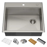 Kore 25 Drop In /Top Mount Workstation 16 GA Sgle Bowl Stainless Steel Kitchen Sink W/ Accessories