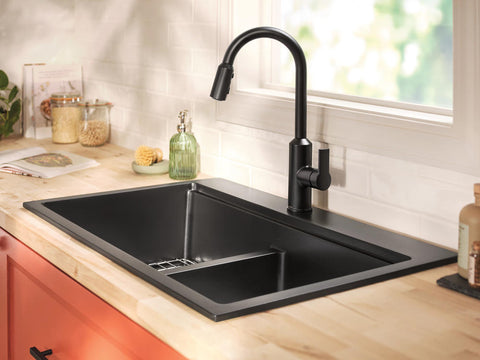Moen® Host™ 33 Matte Black Granite Dual Mount Double Bowl Sink