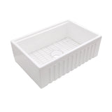 30 White Fireclay Single Bowl Farmhouse Sink with Accessories