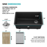 30 Undermount Granite Composite Single Bowl Kitchen Sink - Metallic Black W/ Accessories