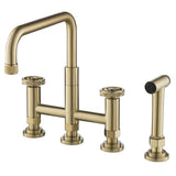 URBIX Industrial Bridge Kitchen Faucet W/Side Sprayer - Brushed Gold