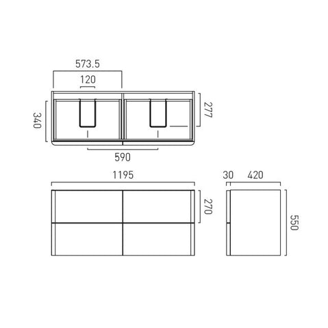 Natural Oak 1200mm Vanity Unit with 4 drawers with Top