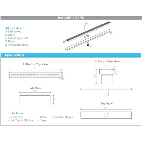 RIA 36 Linear Shower Drain - Satin Chrome