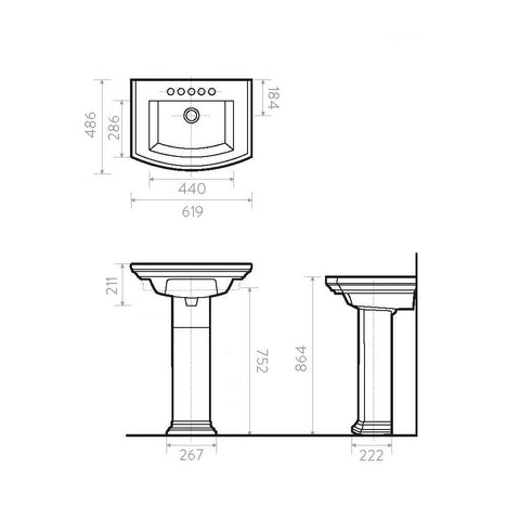 White PIAMONTE Pedestal Basin COMBO