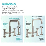 URBIX Industrial Bridge Kitchen Faucet W/Side Sprayer - Brushed Gold