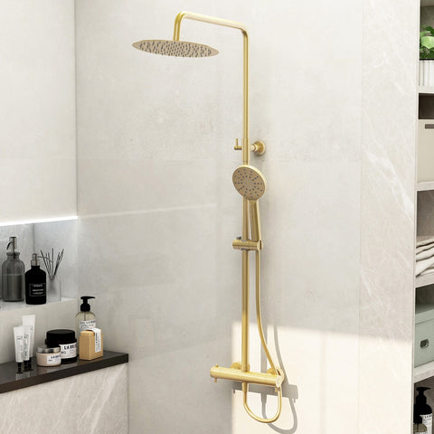 RAVINE BRUSHED BRASS  Cool Touch Thermostatic Shower Set With overhead shower and Multifunction  Handset