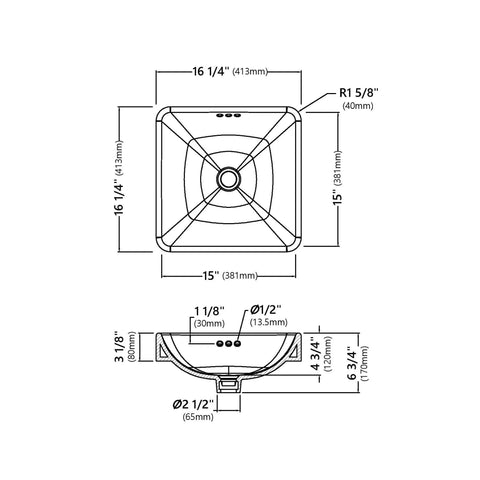 White ELAVO Square Semi-Recessed Vessel Sink