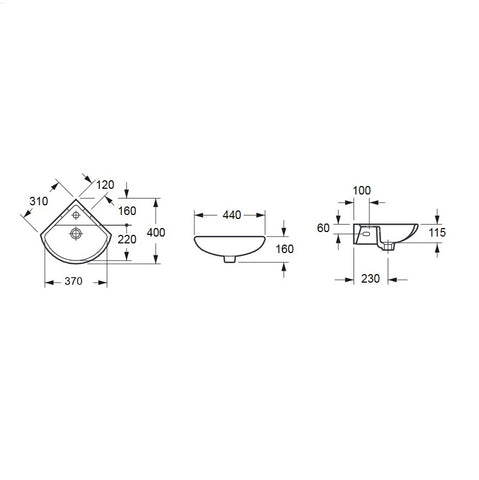 White Corner Basin - D440 x W400 x H160