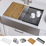 KORE Workstation 30" Apron Front 16 Gauge Stainless Steel Single Bowl Kitchen Sink - FLAT FRONT